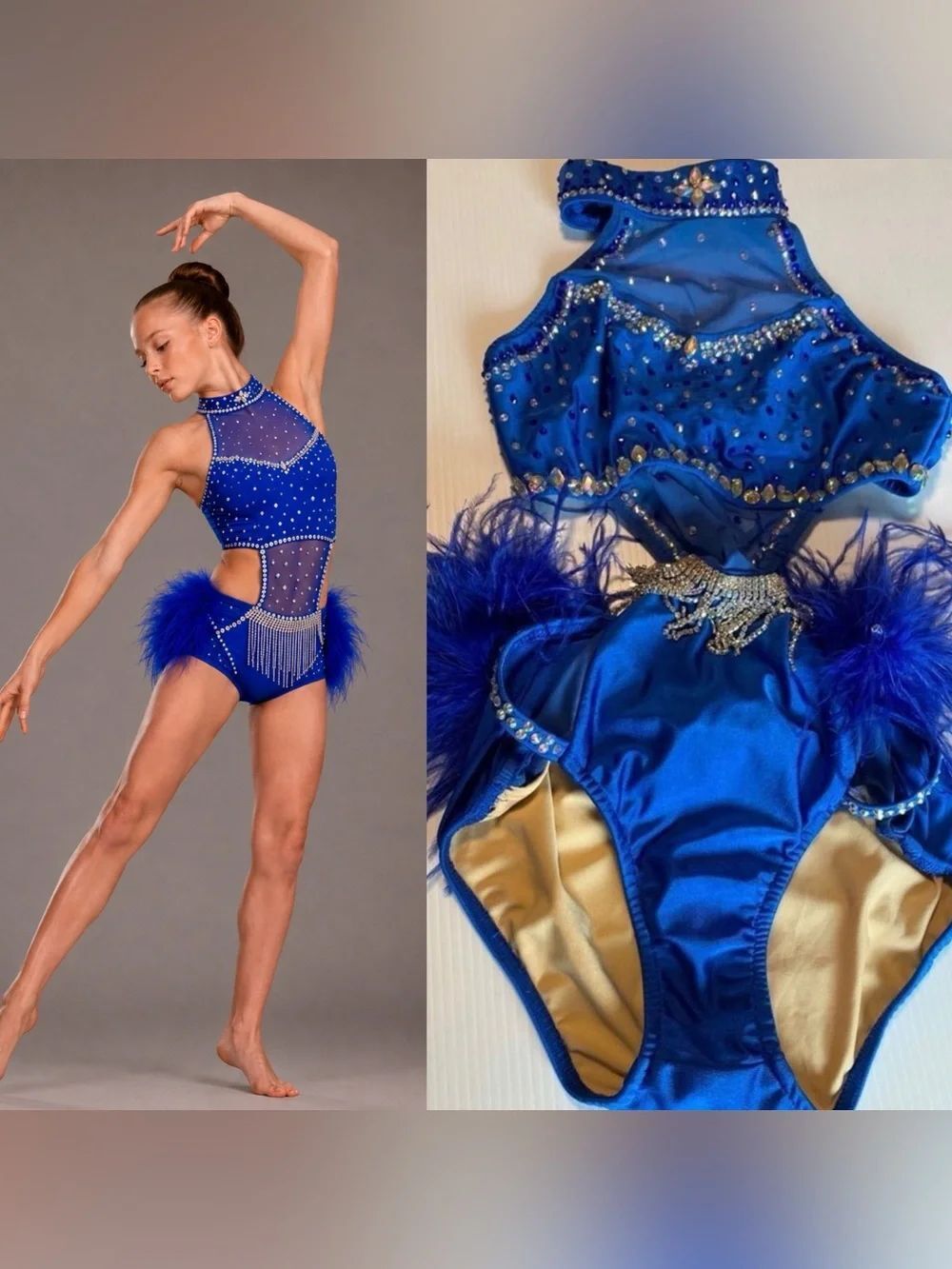 Glamour contemporary jazz, solo dance costume blue feather fringe XLC child